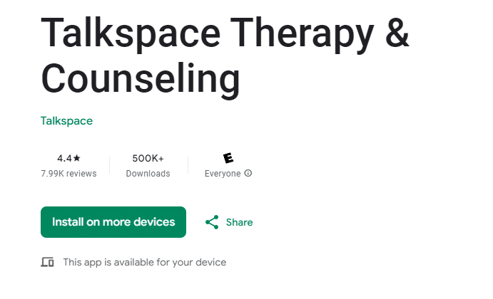 Talkspace reviews on the Google Play store